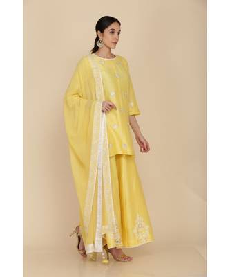  Sunshine Yellow Short Tunic With Sharara And Dupatta 1