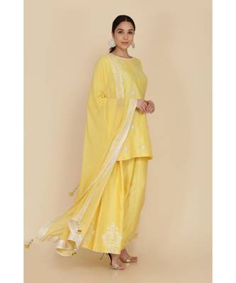  Sunshine Yellow Short Tunic With Sharara And Dupatta 2