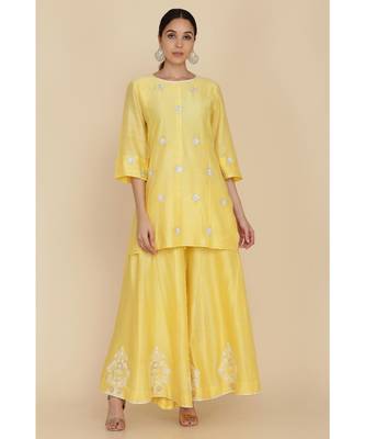  Sunshine Yellow Short Tunic With Sharara And Dupatta 3