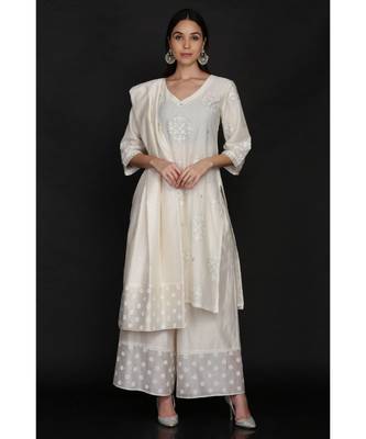  Ivory Tunic Farshi And Dupatta With Cross 1