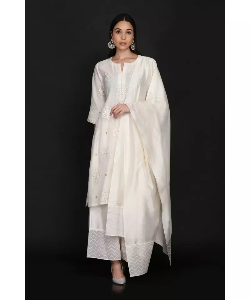 ANJU HARLEEN IVORY TUNIC FARSHI AND DUPATTA WITH CROSS