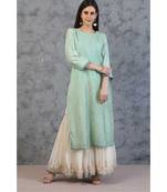 ANJU HARLEEN SEA BLUE PINTUCKS TUNIC WITH IVORY GHARARA