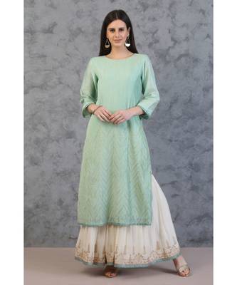  Sea Blue Pintucks Tunic With Ivory Gharara 2