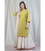 ANJU HARLEEN LIME GREEN PINTUCKS TUNIC WITH IVORY GHARARA AND DUPATTA