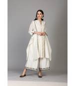 ANJU HARLEEN IVORY ASYMMETRICAL TUNIC WITH FARSHI AND DUPATTA