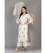 ANJU HARLEEN IVORY SIDE BANARASI KALI TUNIC WITH FARSHI AND DUPATTA