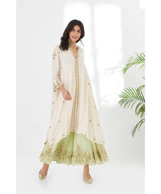 Straight Georget Tunic with Sharara |Pastel Pink and Apple Green 1