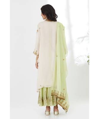 Straight Georget Tunic with Sharara |Pastel Pink and Apple Green 2