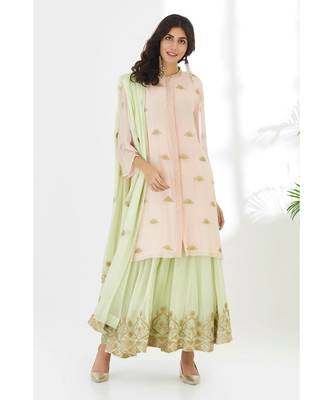Straight Georget Tunic with Sharara |Pastel Pink and Apple Green 1