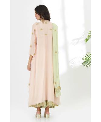 Straight Georget Tunic with Sharara |Pastel Pink and Apple Green 2