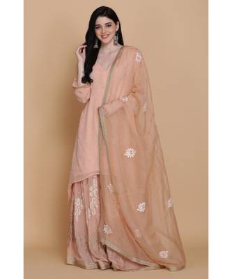 Soft Peach Assymetrical Sharara Set with Dupatta 1