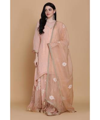 Soft Peach Assymetrical Sharara Set with Dupatta 2