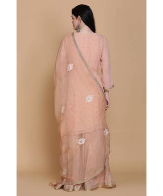 Soft Peach Assymetrical Sharara Set with Dupatta 4