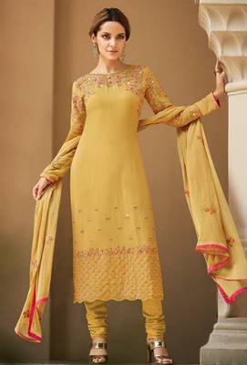 Yellow embroidered faux georgette salwar 1