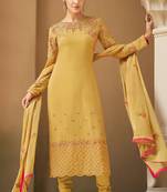 Yellow embroidered faux georgette salwar