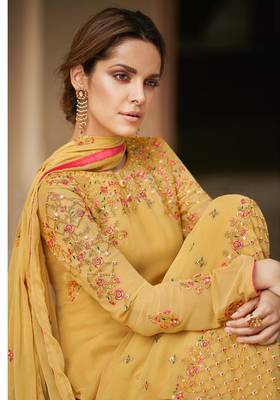 Yellow embroidered faux georgette salwar 2