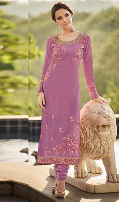 Lavender embroidered faux georgette salwar 1
