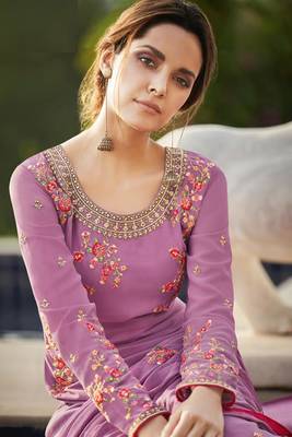 Lavender embroidered faux georgette salwar 2