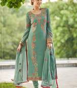 Sea-green embroidered faux georgette salwar