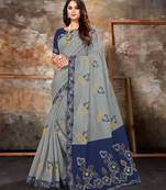 Grey embroidered chanderi saree with blouse