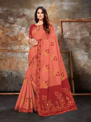 Pink embroidered chanderi saree with blouse 1