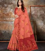 Pink embroidered chanderi saree with blouse