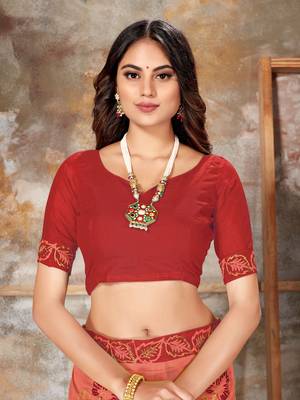 Pink embroidered chanderi saree with blouse 5