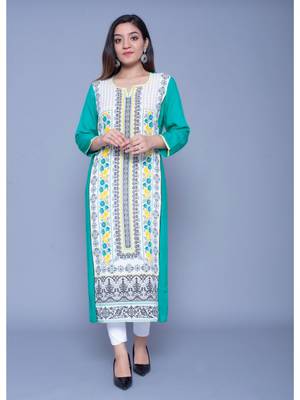 Light-green printed rayon kurtas-and-kurtis 1