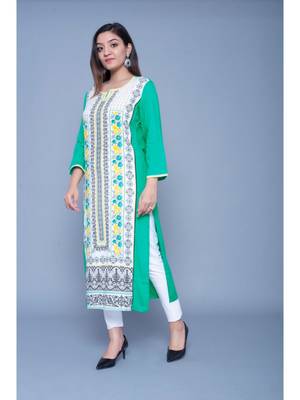 Light-green printed rayon kurtas-and-kurtis 4