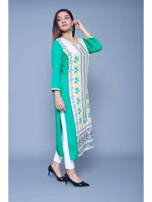 Light-green printed rayon kurtas-and-kurtis 5