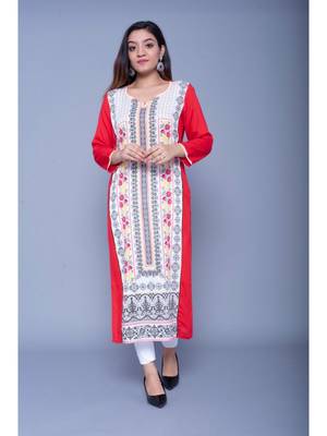 Red printed rayon kurtas-and-kurtis 1