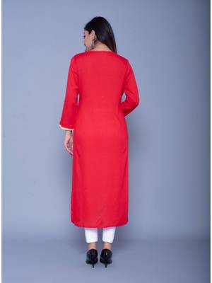 Red printed rayon kurtas-and-kurtis 3