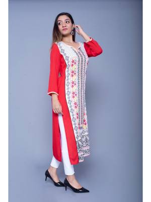 Red printed rayon kurtas-and-kurtis 4