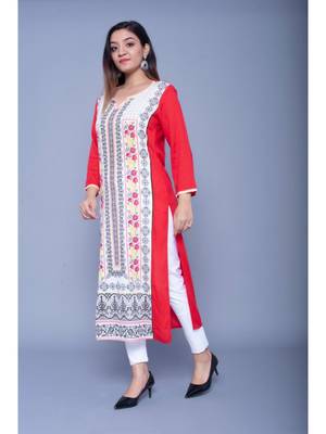 Red printed rayon kurtas-and-kurtis 5