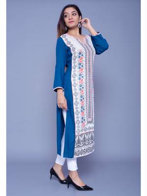 Blue printed rayon kurtas-and-kurtis 4