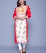 Red printed rayon kurtas-and-kurtis