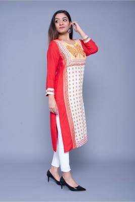 Red printed rayon kurtas-and-kurtis 4