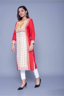 Red printed rayon kurtas-and-kurtis 5