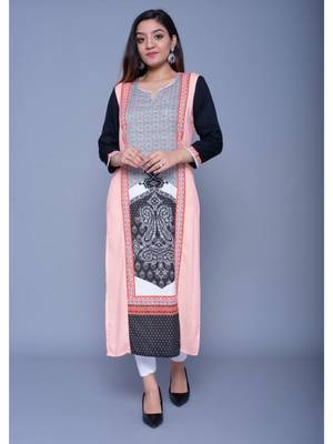 Peach printed rayon kurtas-and-kurtis 1