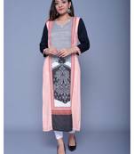Peach printed rayon kurtas-and-kurtis
