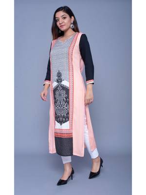 Peach printed rayon kurtas-and-kurtis 4