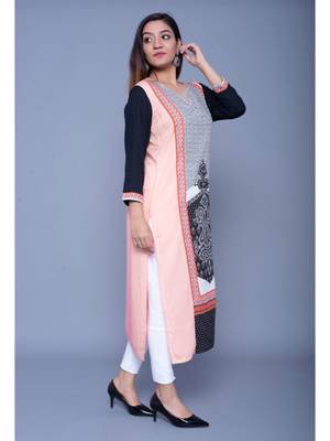 Peach printed rayon kurtas-and-kurtis 5