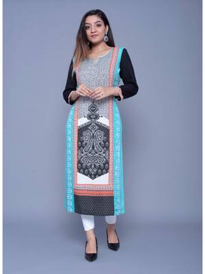 Sky-blue printed rayon kurtas-and-kurtis 1