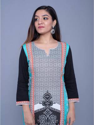 Sky-blue printed rayon kurtas-and-kurtis 2