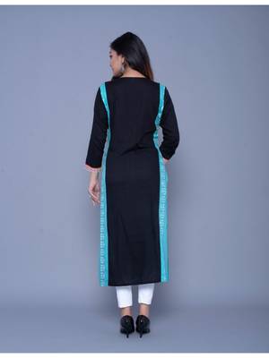 Sky-blue printed rayon kurtas-and-kurtis 3