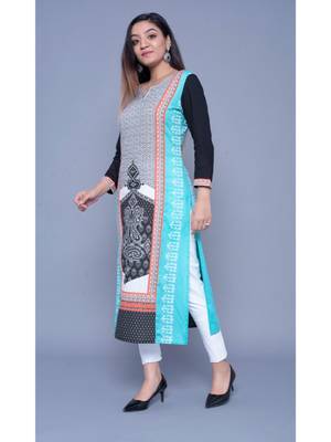 Sky-blue printed rayon kurtas-and-kurtis 5