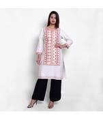 Off-white printed cotton kurtas-and-kurtis
