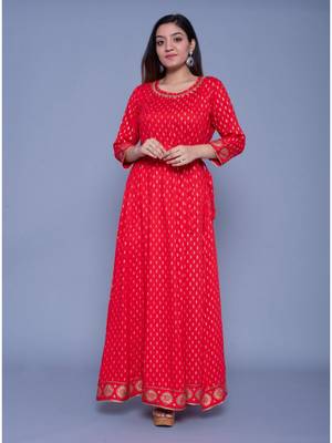 Red printed rayon ethnic-kurtis 1