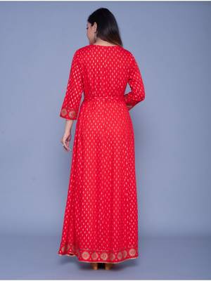 Red printed rayon ethnic-kurtis 3