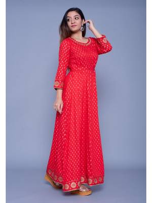 Red printed rayon ethnic-kurtis 4
